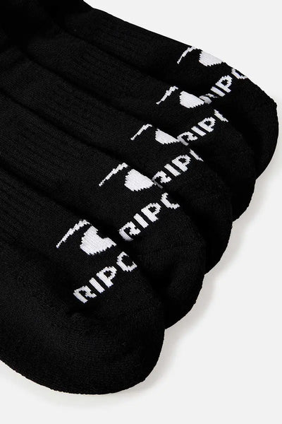 Toe detail view on the Rip Curl School Crew Sock 5 Pack in Black