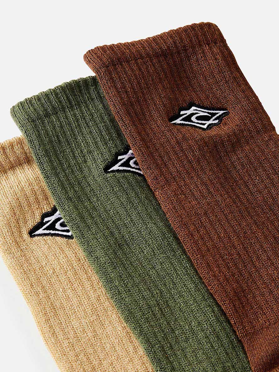 logo embroidery detail on the Rip Curl Sock Pack Diamond Crew Brown