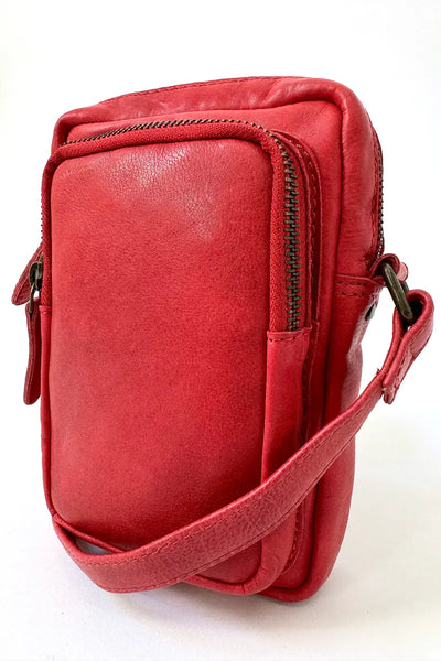 front 3/4 view of the Rugged Hide Leather Bag - Small Sling Hailey Red