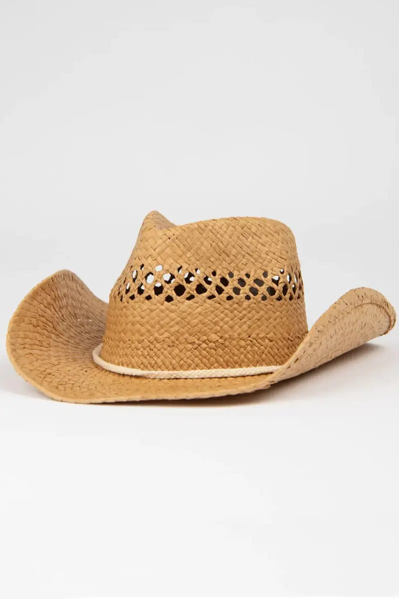 3/4 front view of the Rusty Women's Howdy Cowboy Straw Hat in Natural