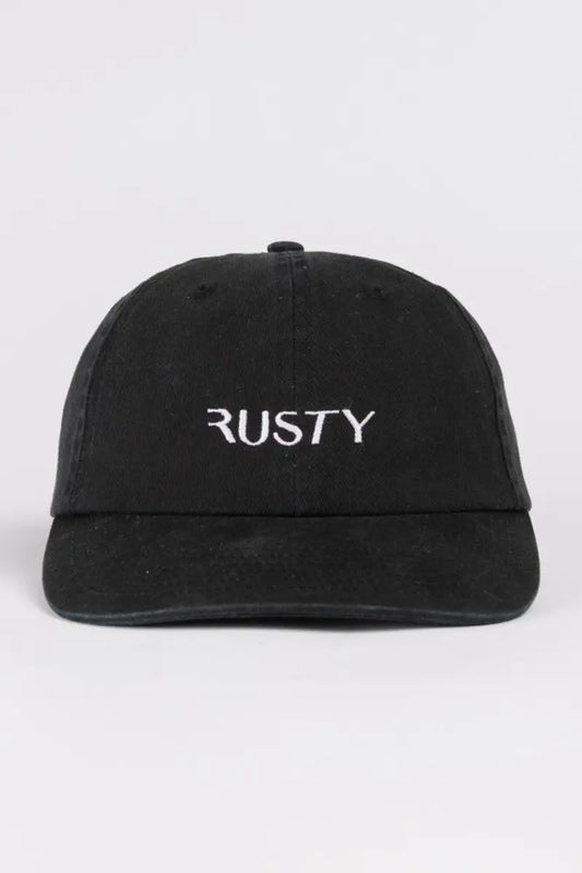 front of the Rusty Women's Embroidered Adjustable Cap in Black