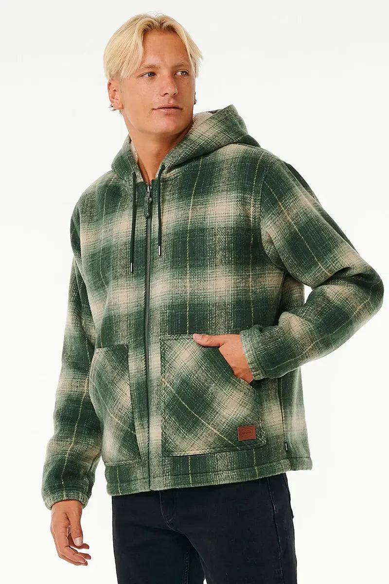 3/4 front view of the Rip Curl Classic Surf Check Jacket in Dark Olive