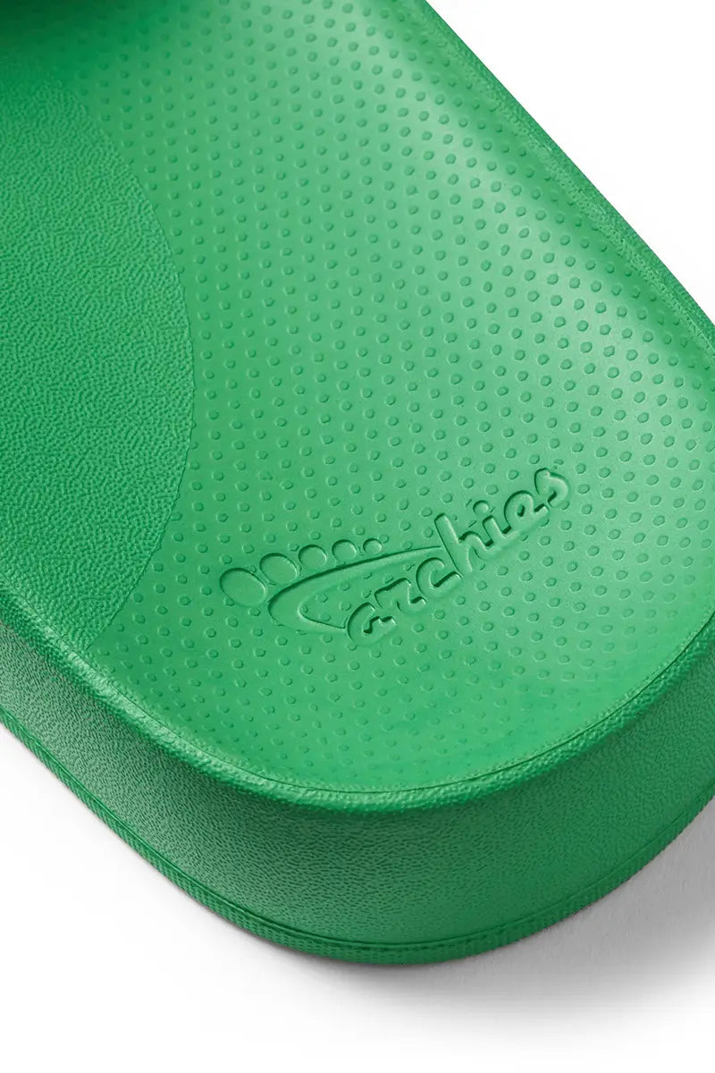 heal detail on the Archies Arch Support Slides in Kelly Green Limited Edition