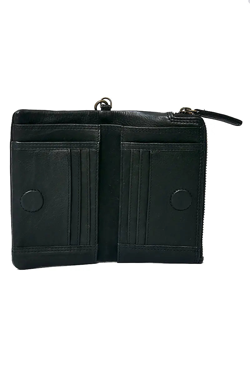 inside view of the Rugged Hide Wallet Mandy Midi in black