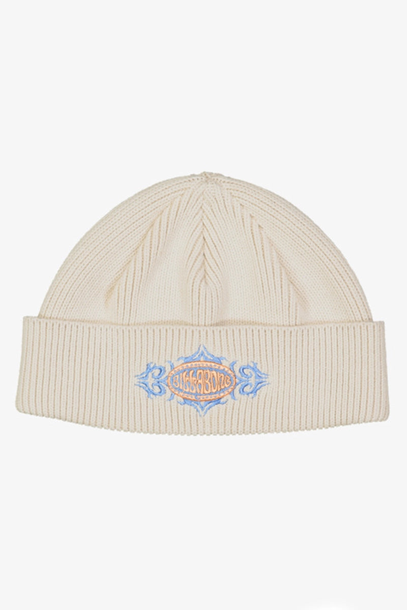 Billabong Womens 73 High Cuff Beanie in White Cap front  view showing logo embroidery