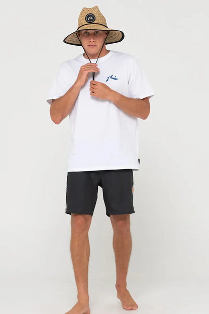 model wearing Rusty Boony Straw Weave Hat