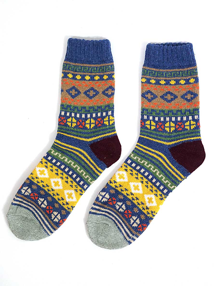 Nordic Style Socks in Blue studio image showing two socks