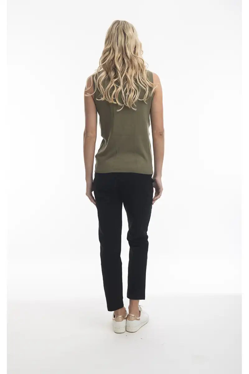 Orientique Womens Knit Vest in Olive Back
