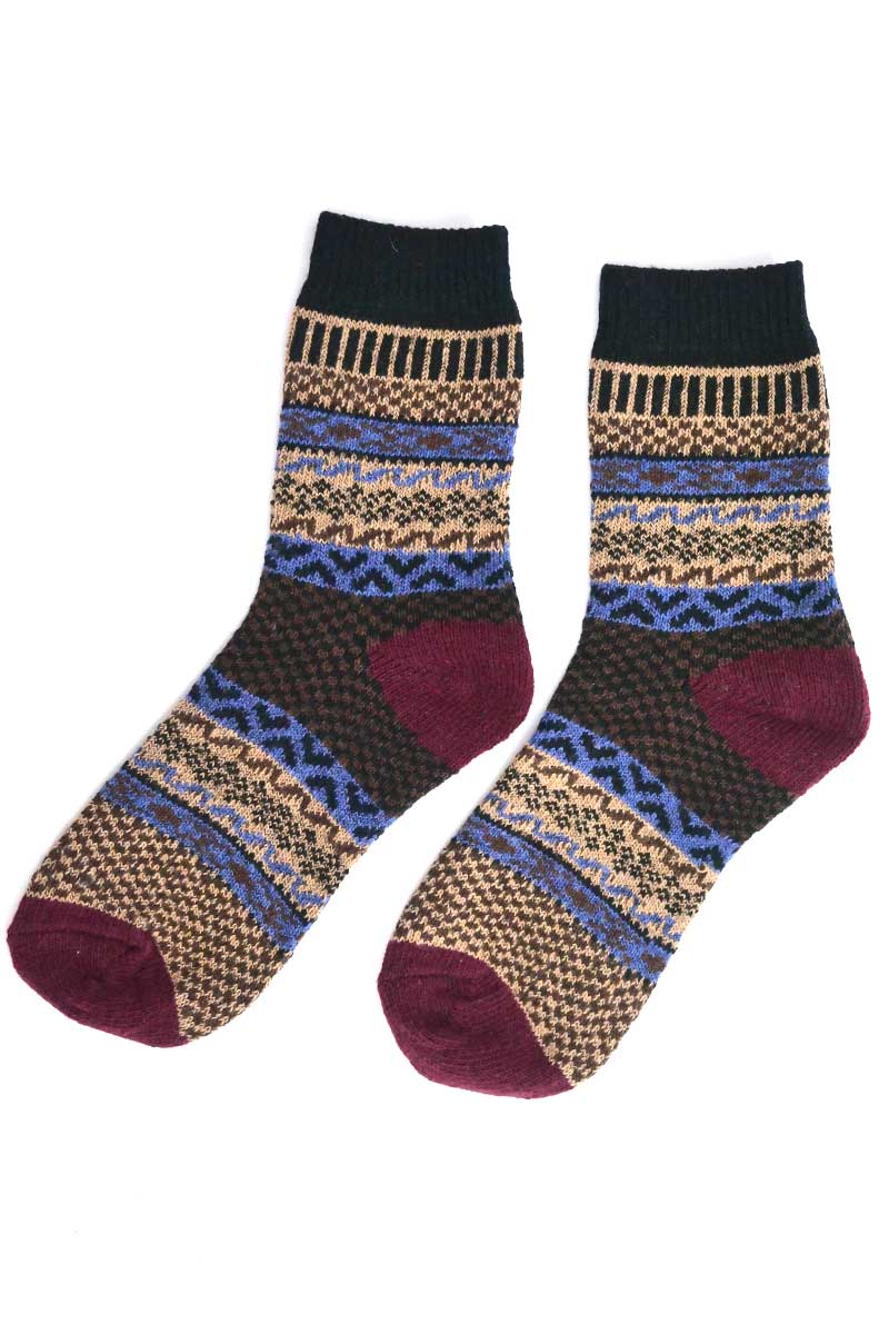 pair of Nordic Style Check Socks in Black Wool Blend