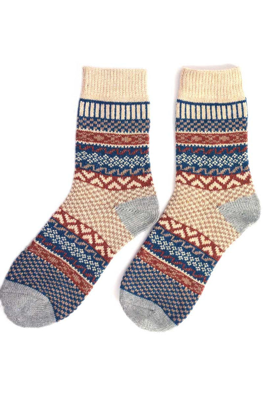 pair of Nordic Style Check Socks in Bone Wool Blend