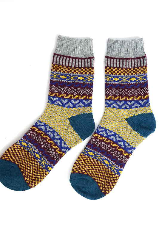 pair of Nordic Style Check Socks in Grey Wool Blend