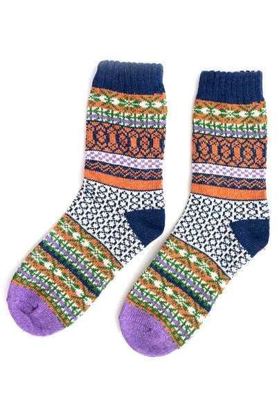 pair of Nordic Style Circles Socks in Blue Wool Blend
