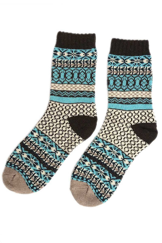 pair of Nordic Style Circles Socks in Brown Wool Blend