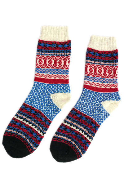 Pair of Nordic Style Circles Socks in Cream Wool Blend