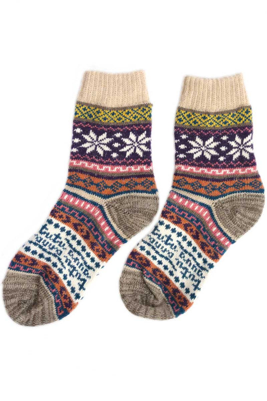 pair of Nordic Style Flake Socks in Bone Wool Blend