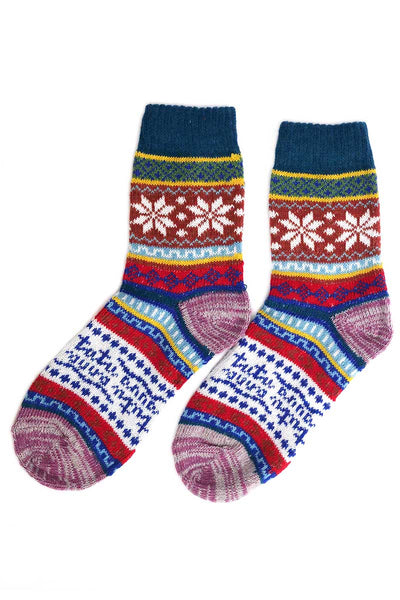 pair of Nordic Style Flake Socks in Teal Wool Blend