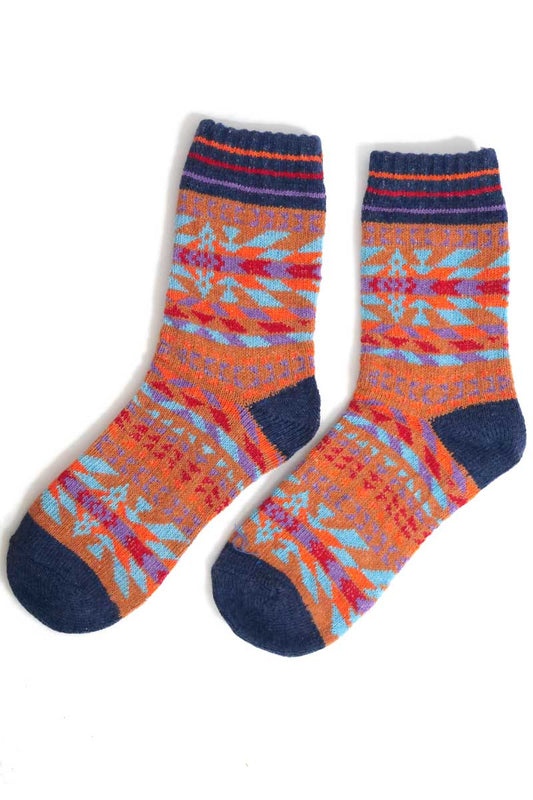 pair of Nordic Style Pop Socks in Blue Wool blend