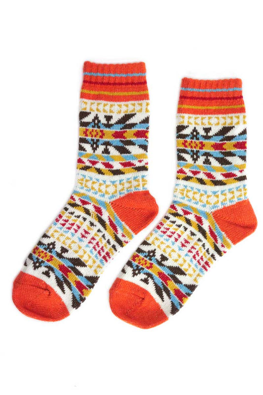pair of Nordic Style Pop Socks in Orange Wool Blend