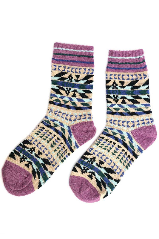 pair of Nordic Style Pop Socks in Purple Wool Blend