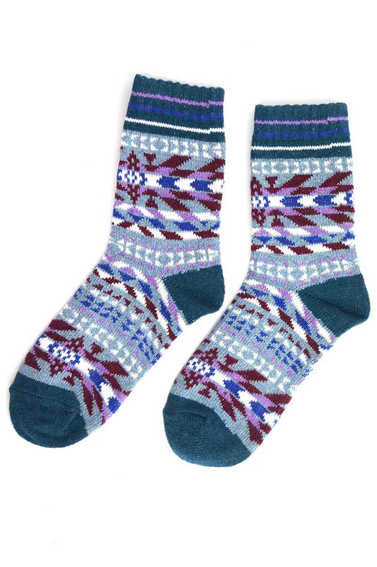 pair of Nordic Style Pop Socks in Teal Wool Blend