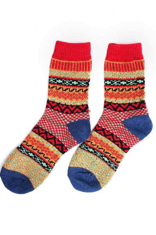 pair of Nordic style check socks in Wool blend in Red