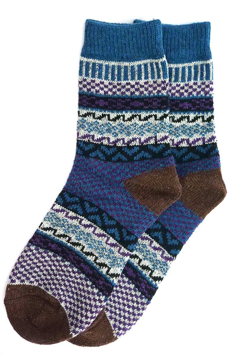 Nordic style check socks - Wool blend in Teal