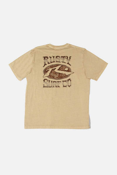 back product view of the Rusty Mens S/S Tee Ole Faithful in Light Fennel