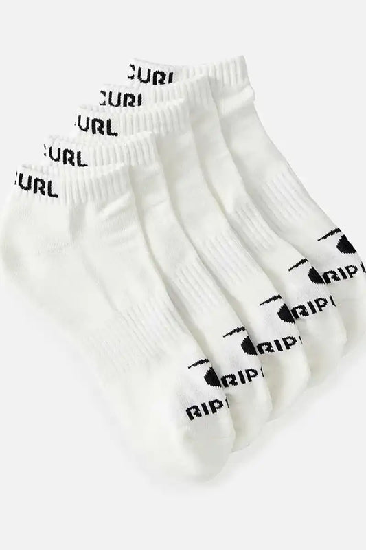 Rip Curl Mens Socks Brand Ankle 5 Pack in White