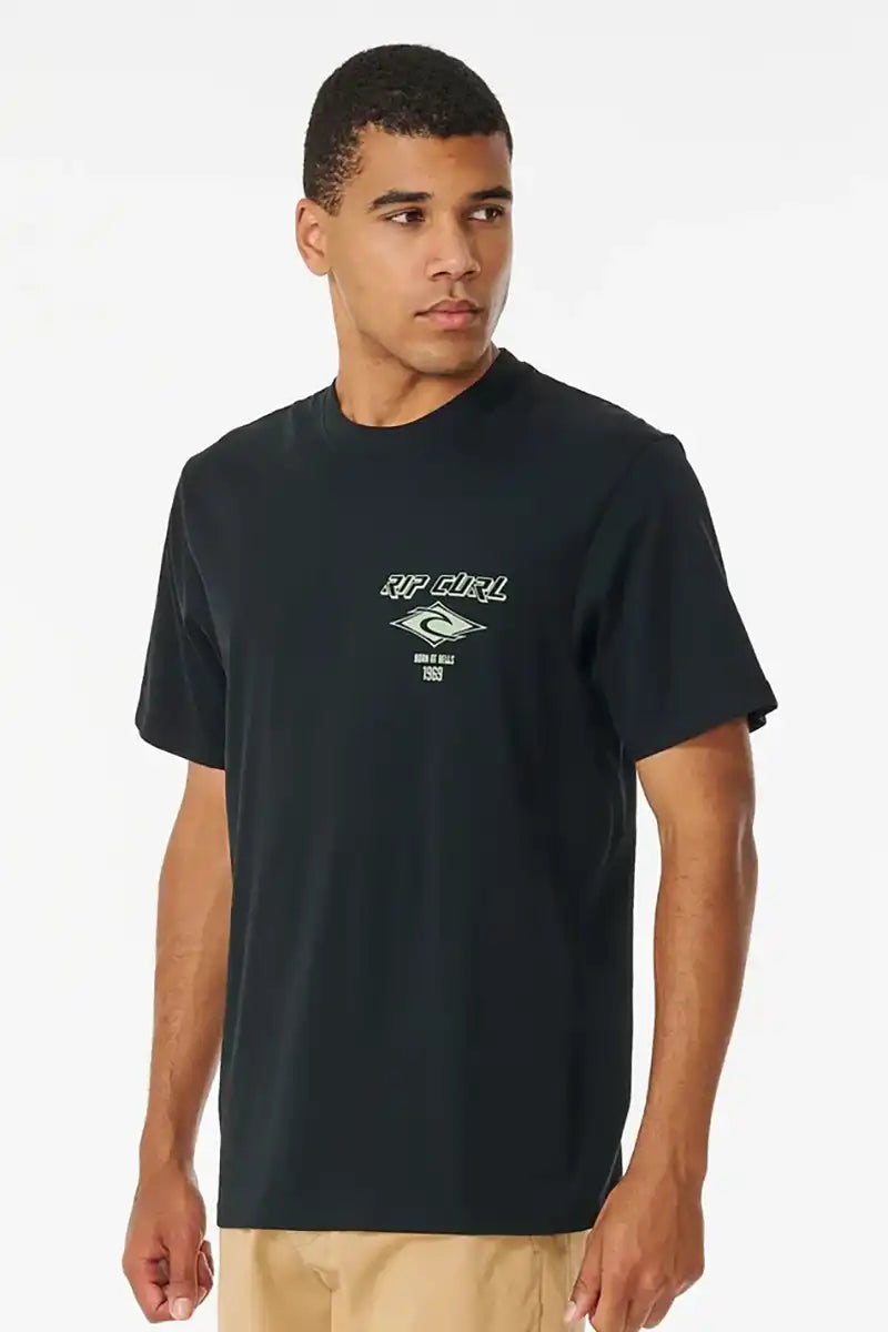 Rip Curl Fade Out Icon Tee in Black/Green Side