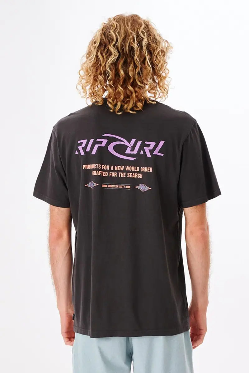 back view of the Rip Curl Mens Quest Tee in Washed Black
