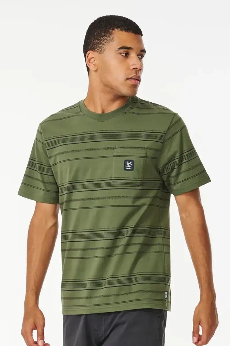 Rip Curl Mens Tee Searchers Jacquard in Dark Olive Side