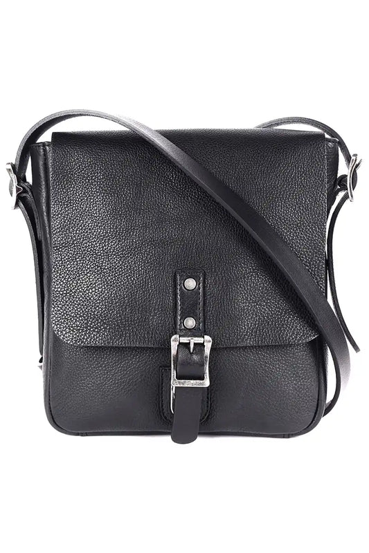 Rugged Hide Leather Wynyard Satchel Handbag in Black front view