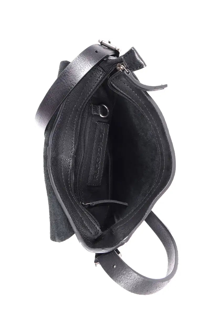 Rugged Hide Leather Wynyard Satchel Handbag in Black inside view
