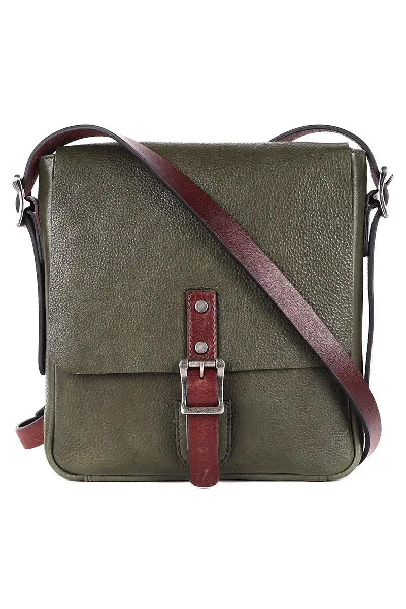 Rugged Hide Leather Wynyard Satchel Handbag in Green front view