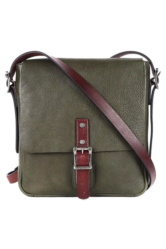 Rugged Hide Leather Wynyard Satchel Handbag in Green front view