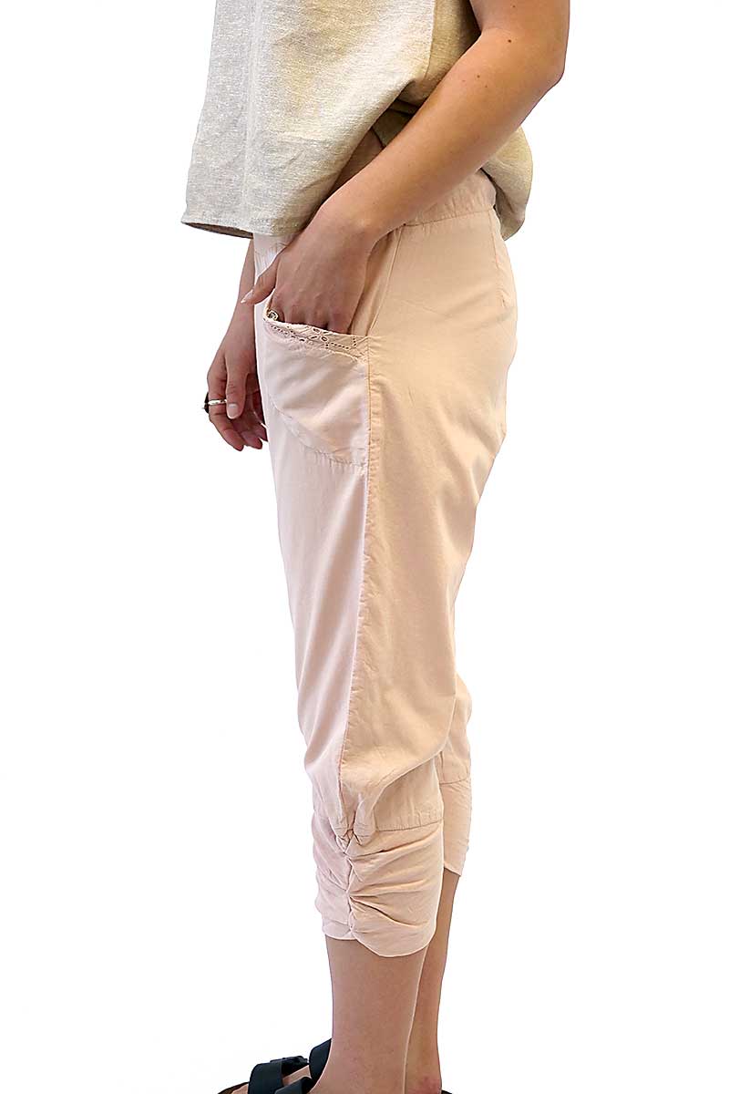 side view of the Humidity Castaway Pant in Rose