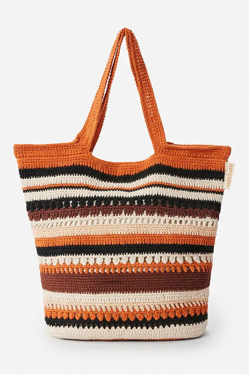 front view of Rip Curl Ellis Crochet Tote Bag in Cinnamon