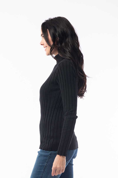 side view of Orientique Turtle Neck Knitted Jumper in Charcoal