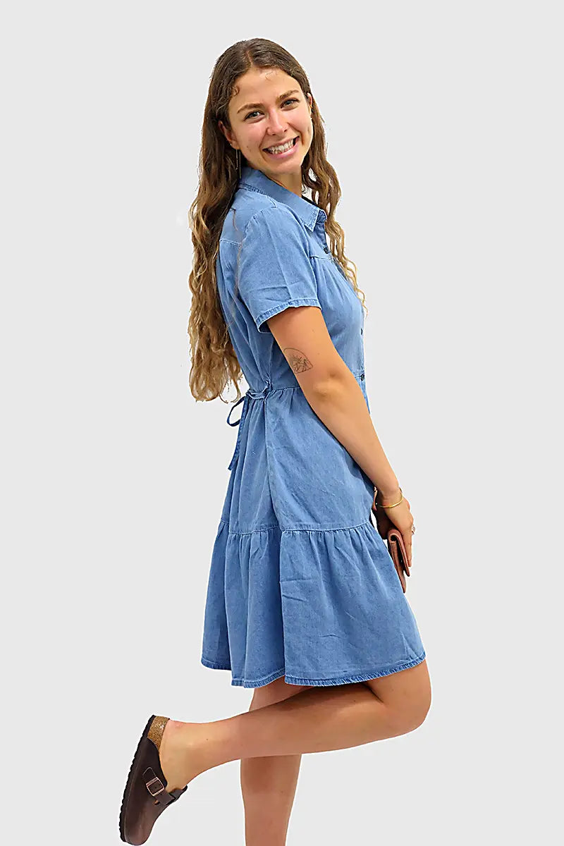 Chambray Button Tier Dress from Country Denim side view