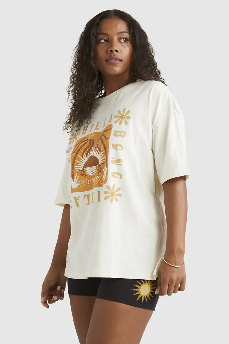 Billabong Women's Sunset Beach T-Shirt in Salt Crystal - side view on model