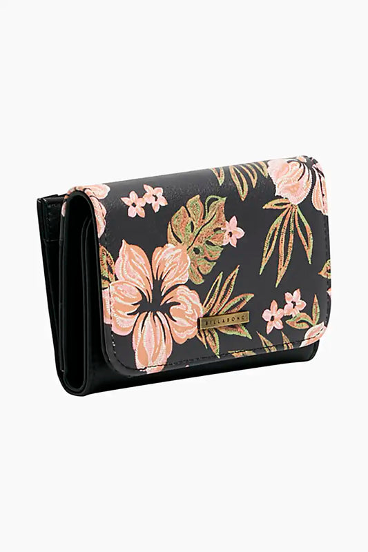 Billabong Women's Wallet Tropics Trifold in Black Pebble - front side view