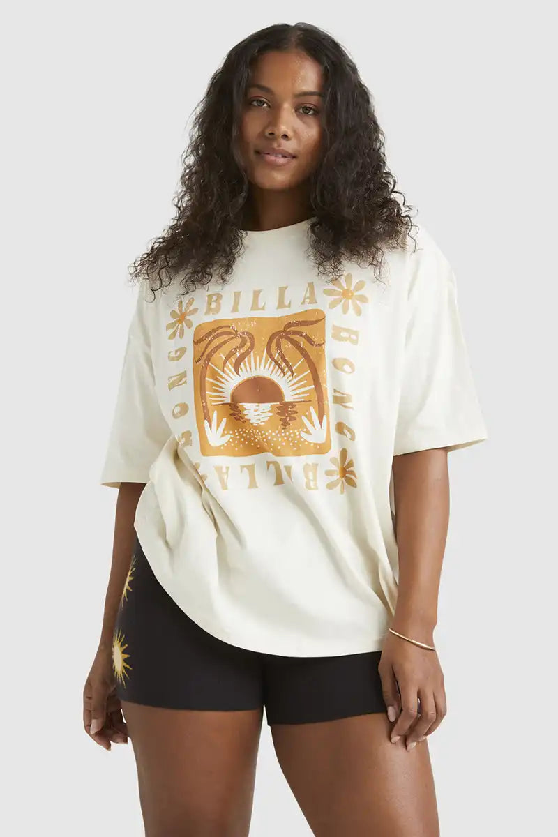 Billabong Women's Sunset Beach T-Shirt in Salt Crystal - front view on model