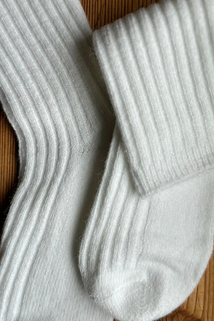 Wool Blend Crew Socks in Off White by Mabel + Meg detailed view