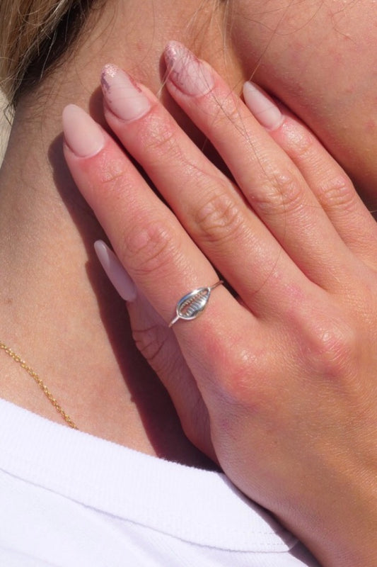 Sterling silver cowrie shell ring