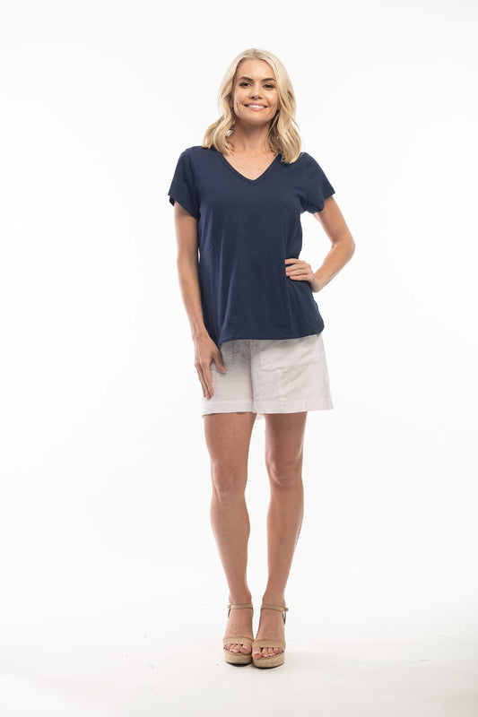 Orientique Esentials Tee V Neck Navy front