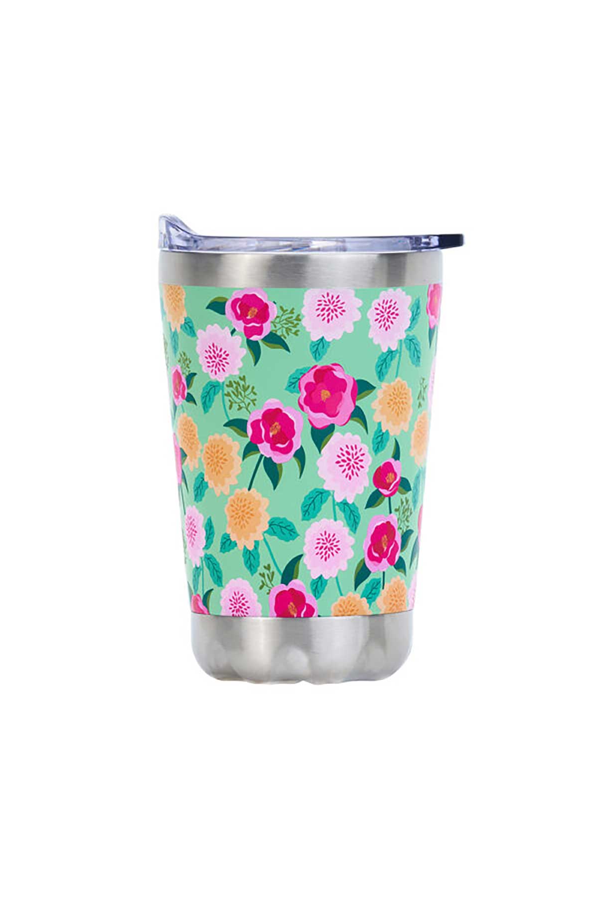 Annabel Trends Coffee Mug Stainless - Camellias Mint, double walled.