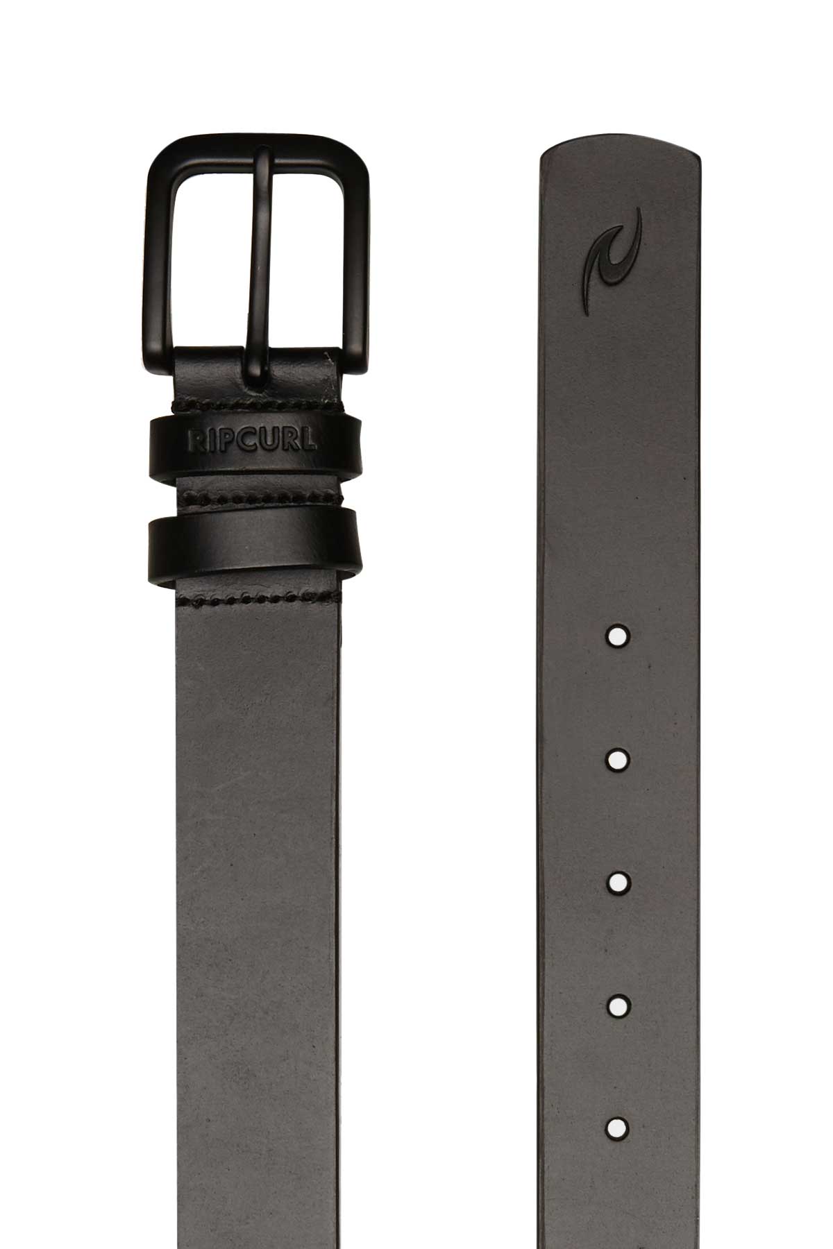 Rip Curl Mens Leather Belt - Cut Down in black showing both ends