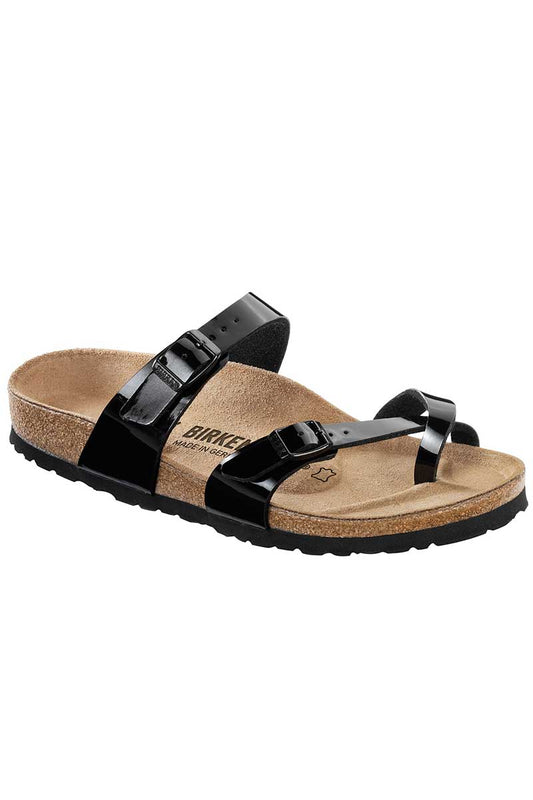 Birkenstock Ladies Shoes Mayari Black Patent Birko-Flor Regular 3/4 view