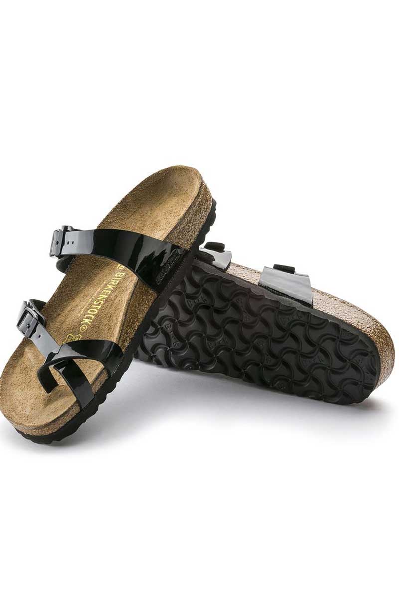 Birkenstock Ladies Shoes Mayari Black Patent Birko-Flor Regular front and soul view