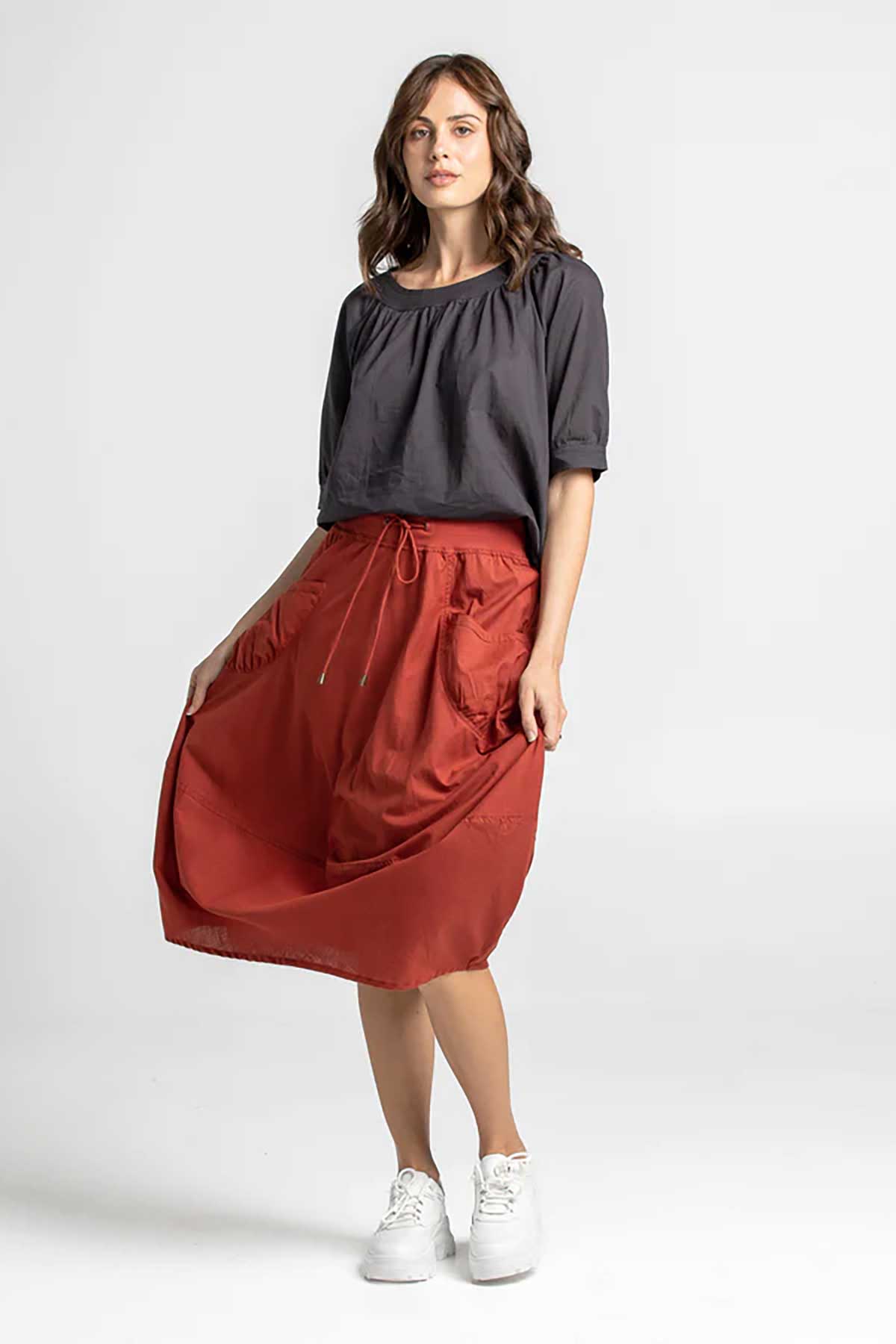 Boom Shankar Guru Skirt Basic - Sienna Red, cotton waistband.